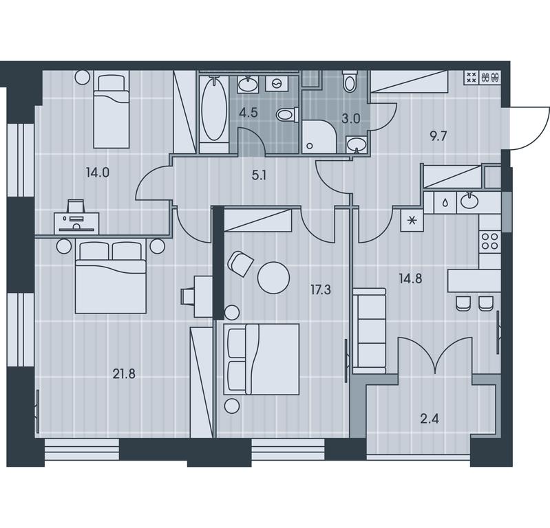 3-BD Apartment Sale, 92.6平方米 at Ever, Obrucheva Street, вл23, Moscow, Russia #1