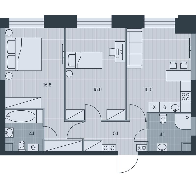 2-BD Apartment Sale, 60.1平方米 at Ever, Obrucheva Street, вл23, Moscow, Russia #1