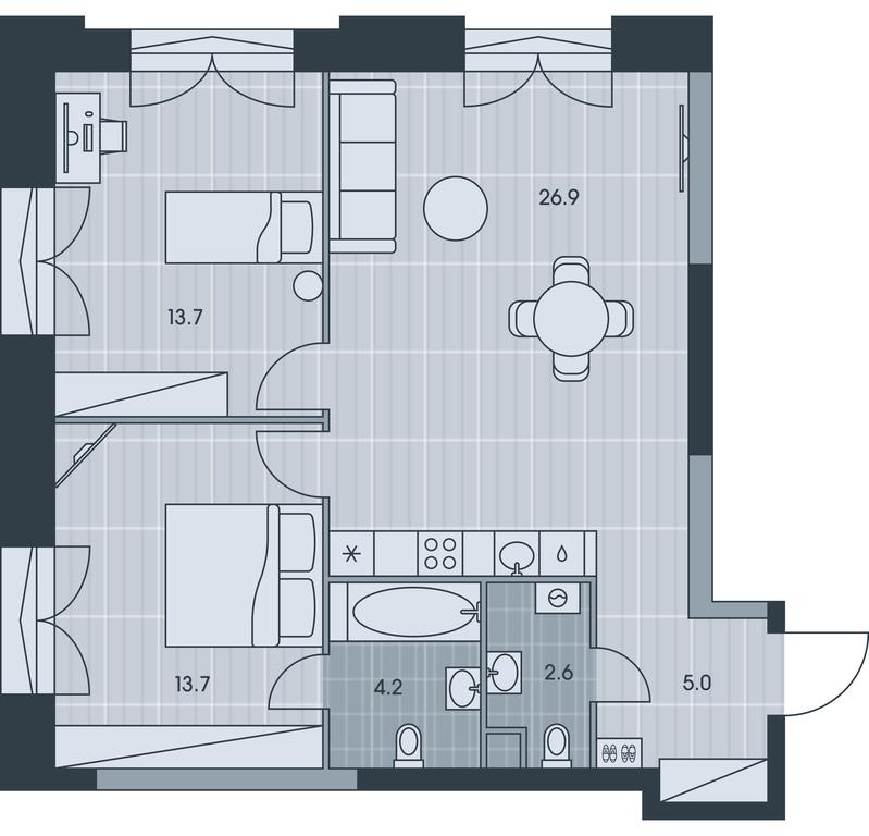 2-BD Apartment Sale, 66.1平方米 at Ever, Obrucheva Street, вл23, Moscow, Russia #1