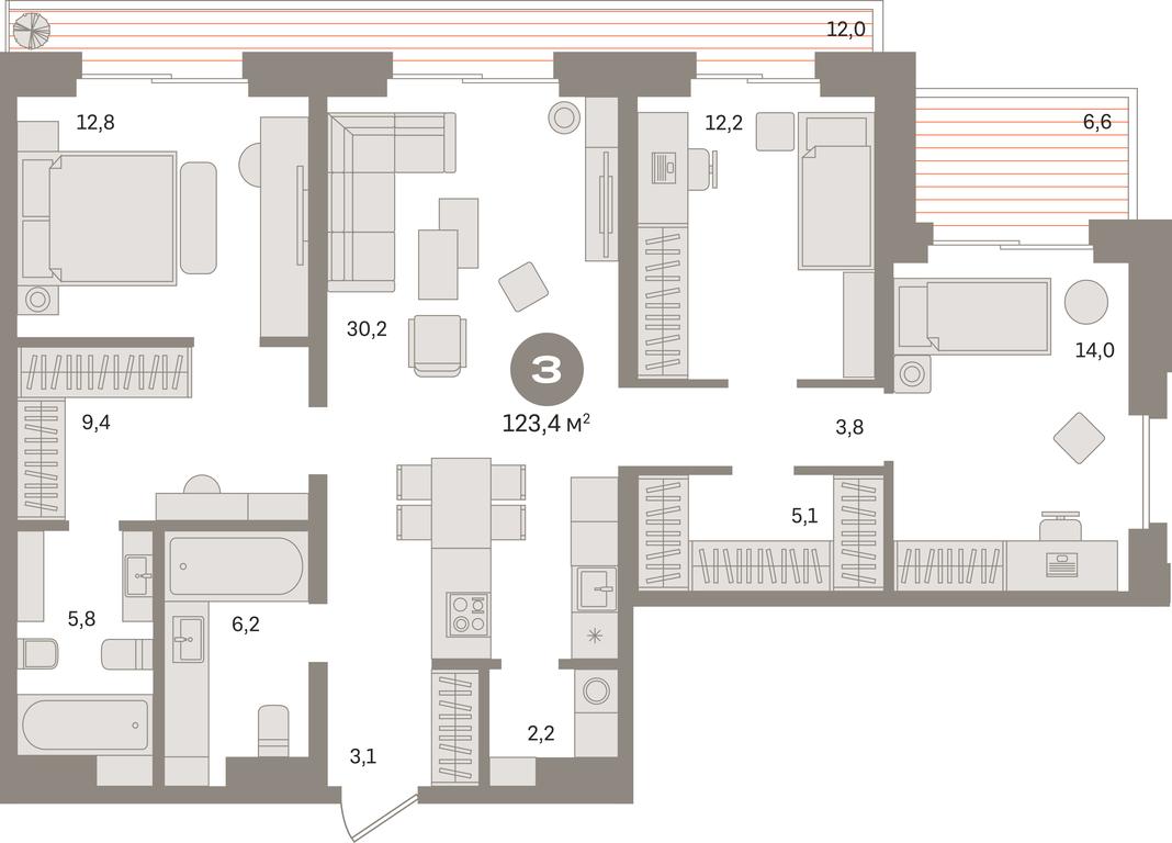 3-BD Apartment Sale, 123.4平方米 at Kvartal «MONS», Ogorodny Drive, Moscow, Russia #1