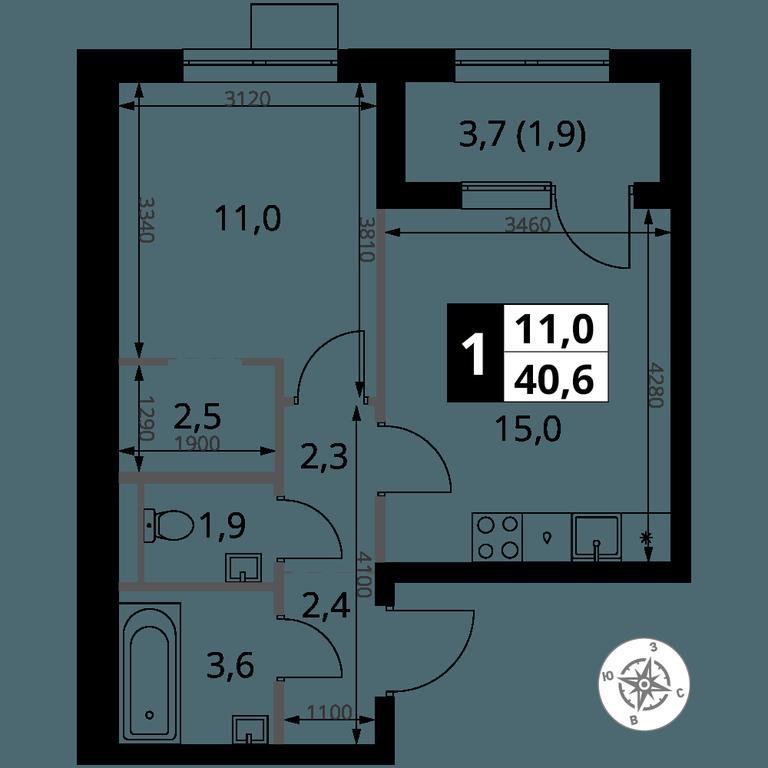 1-BD Apartment Sale, 40.6 sq. m. at 1 Yasenevskij, Kvartal № 24, Mosrentgen Settlement, Moscow, Russia #1