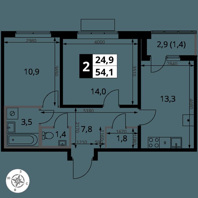 2-BD Apartment Sale, 54.1 sq. m. at 1 Yasenevskij, Kvartal № 24, Mosrentgen Settlement, Moscow, Russia #1
