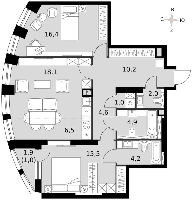 3-BD Apartment Sale, 83.8平方米 at Sydney City, Shenogina Street, 2, Moscow, Russia #1