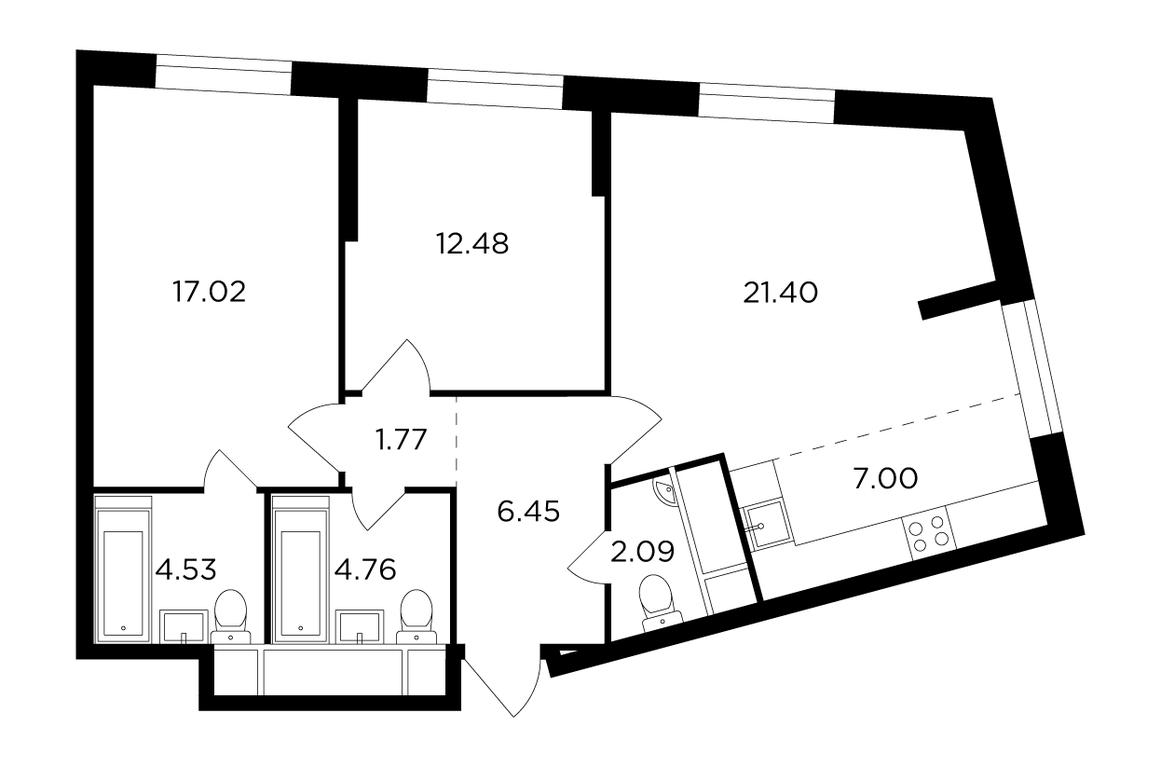 2-BD Apartment Sale, 77.6 sq. m. at KutuzovGRAD I, Ryabinovaya Street, 3к1, Moscow, Russia #1