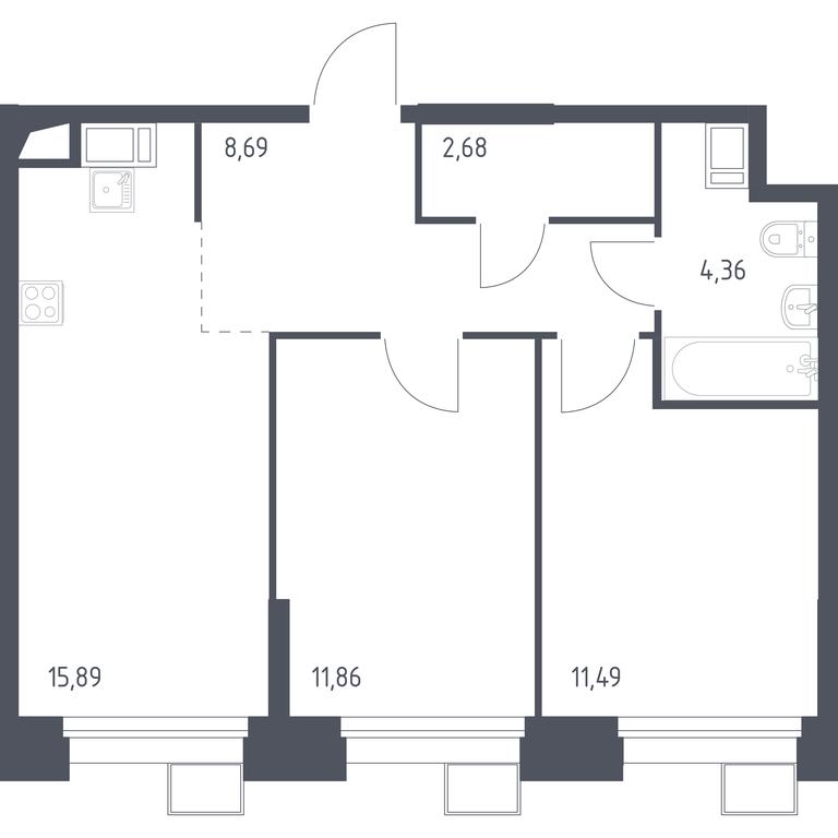 1-BD Apartment Sale, 54.83 sq. m. at Troparevo Park, Kiyevskoye shosse, 21-y kilometr, 3с4, Mosrentgen Settlement, Moscow, Russia #1
