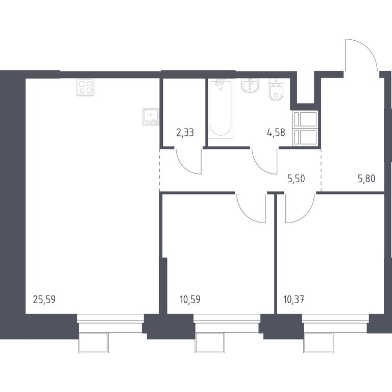 1-BD Apartment Sale, 64.85 sq. m. at Troparevo Park, Kiyevskoye shosse, 21-y kilometr, 3с4, Mosrentgen Settlement, Moscow, Russia #1