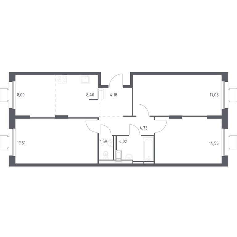 2-BD Apartment Sale, 79.1平方米 at Tomilino Park, 1-y kvartal, posyolok Zhilino-1, Lubertsy City District, Moscow Region, Russia #1