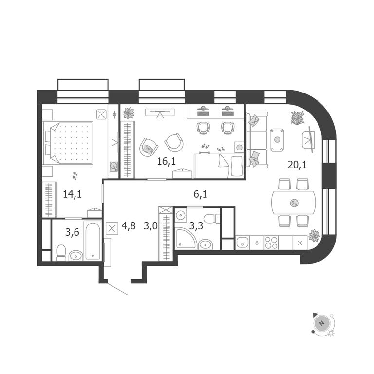 2-BD Apartment Sale, 71.1 sq. m. at Shagal, Автозаводская улица, 23, Москва, Россия #1