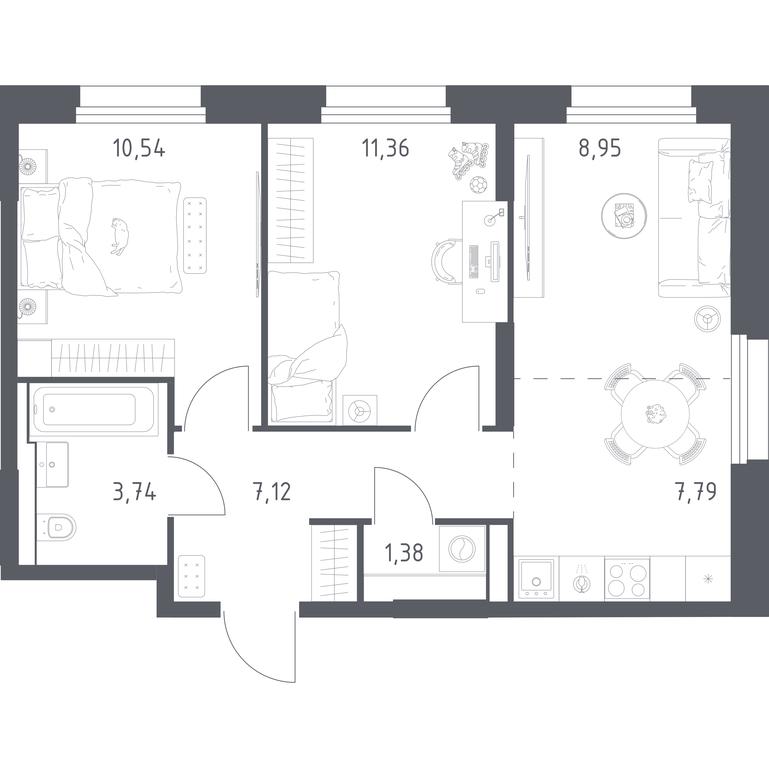 1-BD Apartment Sale, 50.88 sq. m. at Kvartal Strogino, zhiloy kompleks Kvartal Strogino, Krasnogorsk, Moscow Region, Russia #1