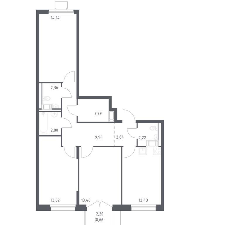 2-BD Apartment Sale, 77.1平方米 at Tomilino Park, 1-y kvartal, posyolok Zhilino-1, Lubertsy City District, Moscow Region, Russia #1