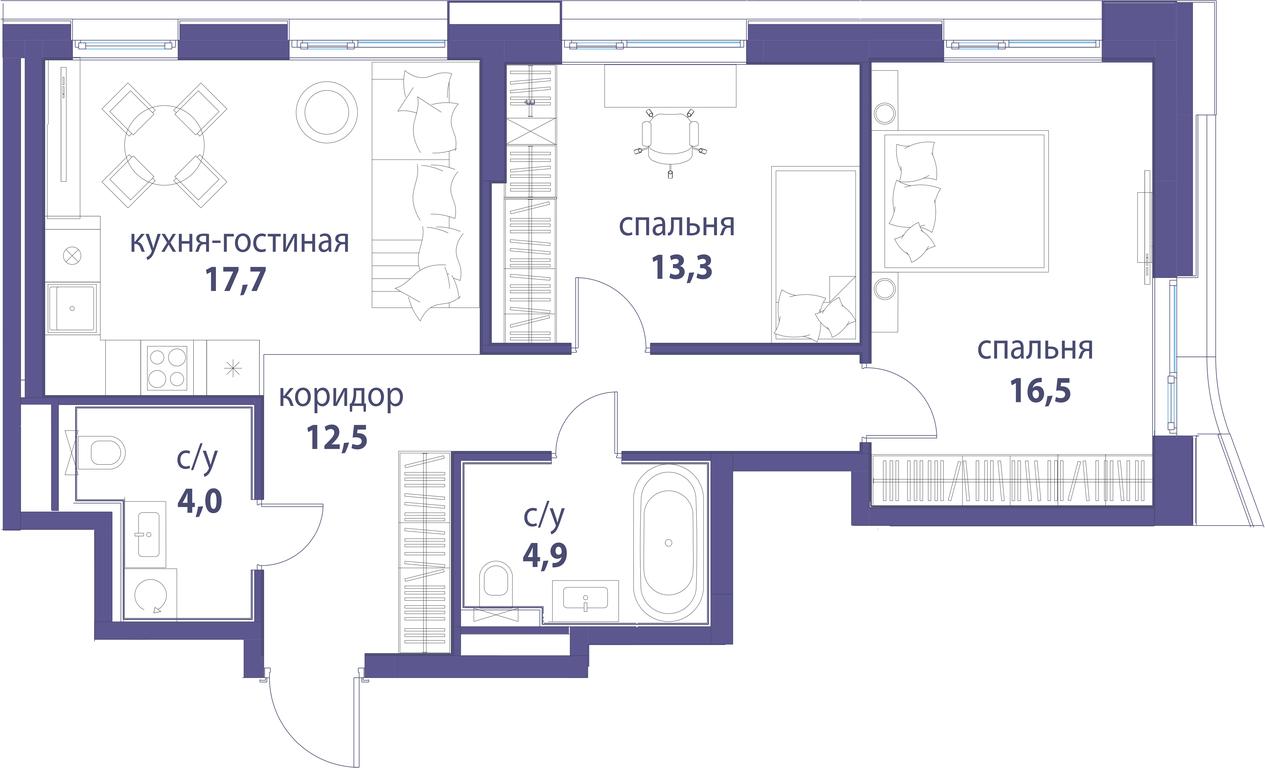 2-BD Apartment Sale, 68.9平方米 at Simvol, Nevelskogo Drive, 6к1, Moscow, Russia #1 2-BD Apartment Sale, 68.9平方米 at Simvol, Nevelskogo Drive, 6к1, Moscow, Russia #1