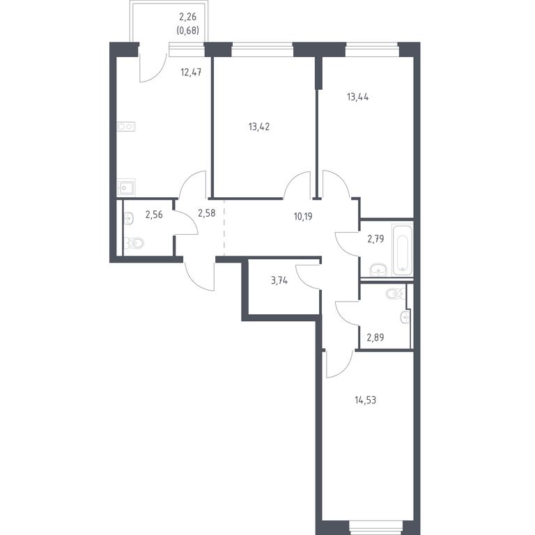 2-BD Apartment Sale, 79.29平方米 at Egorovo Park, 1-y kvartal, posyolok Zhilino-1, Lubertsy City District, Moscow Region, Russia #1