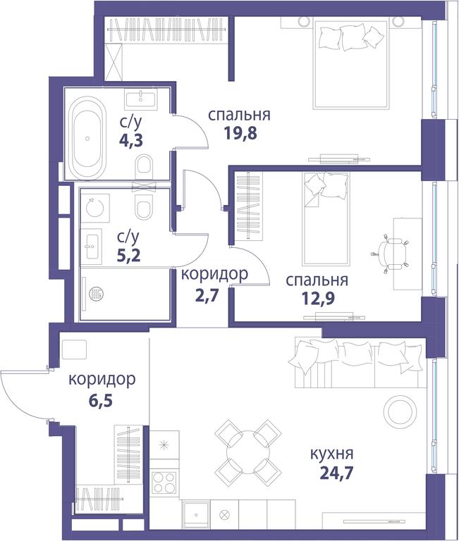 2-BD Apartment Sale, 76.1平方米 at Simvol, Nevelskogo Drive, 6к1, Moscow, Russia #1 2-BD Apartment Sale, 76.1平方米 at Simvol, Nevelskogo Drive, 6к1, Moscow, Russia #1