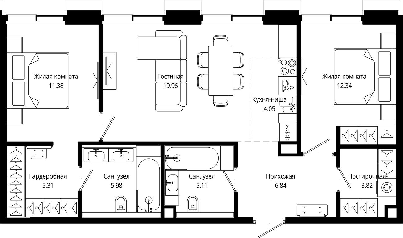 2-BD Apartment Sale, 74.67平方米 at Mod, 4th Maryinoy Roschi Street, 12с9, Moscow, Russia #1