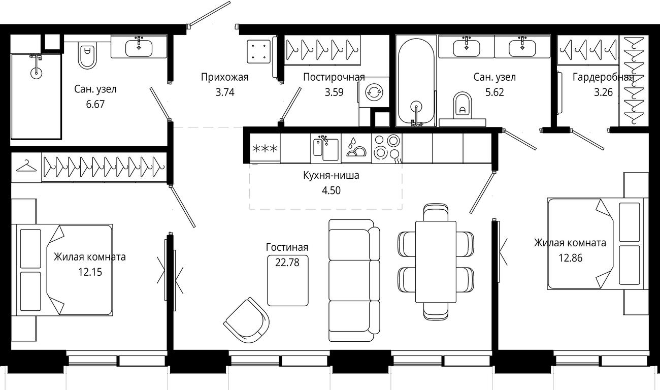 2-BD Apartment Sale, 74.95平方米 at Mod, 4th Maryinoy Roschi Street, 12с9, Moscow, Russia #1
