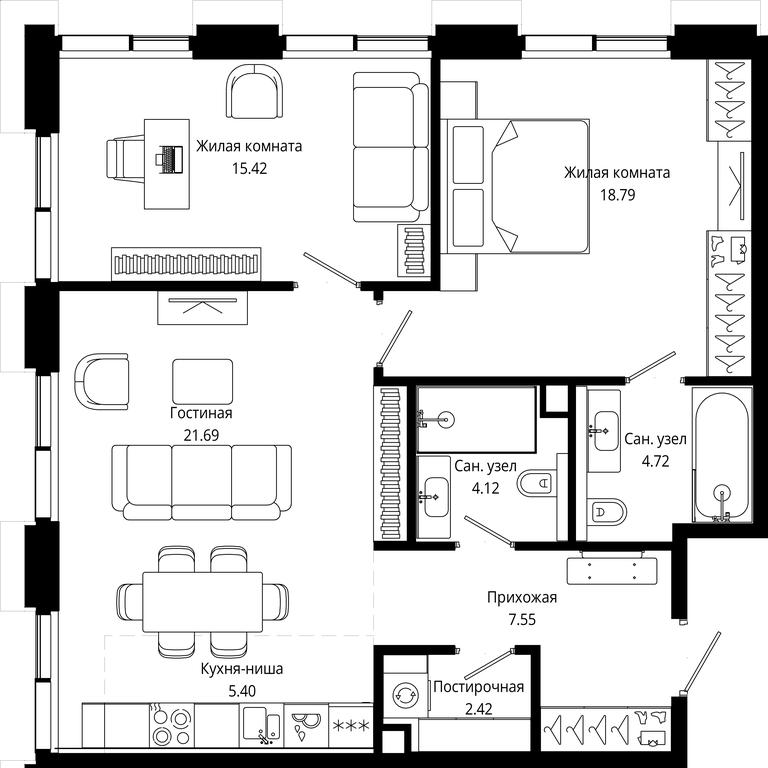 2-BD Apartment Sale, 80.08平方米 at Mod, 4th Maryinoy Roschi Street, 12с9, Moscow, Russia #1 2-BD Apartment Sale, 80.08平方米 at Mod, 4th Maryinoy Roschi Street, 12с9, Moscow, Russia #1
