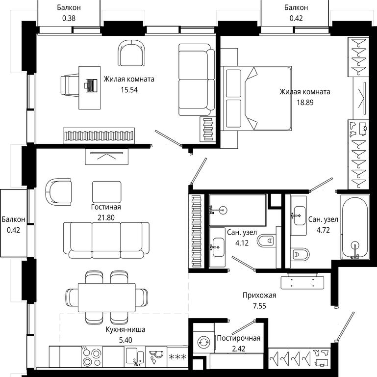 2-BD Apartment Sale, 81.69平方米 at Mod, 4th Maryinoy Roschi Street, 12с9, Moscow, Russia #1 2-BD Apartment Sale, 81.69平方米 at Mod, 4th Maryinoy Roschi Street, 12с9, Moscow, Russia #1