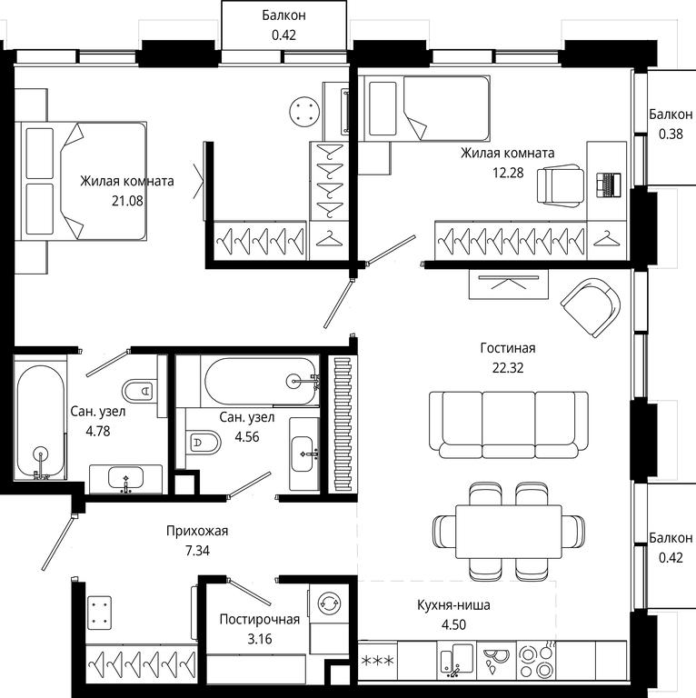 2-BD Apartment Sale, 81.26平方米 at Mod, 4th Maryinoy Roschi Street, 12с9, Moscow, Russia #1 2-BD Apartment Sale, 81.26平方米 at Mod, 4th Maryinoy Roschi Street, 12с9, Moscow, Russia #1