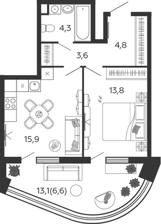 1-BD Apartment Sale, 49.2 sq. m. at Shagal, Автозаводская улица, 23, Москва, Россия #1