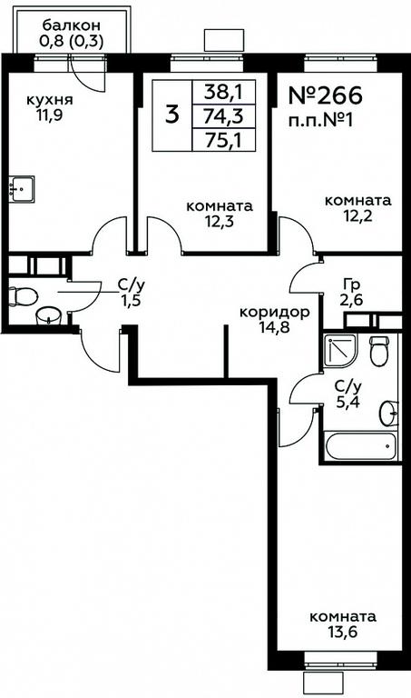 2-BD Apartment Sale, 75.1平方米 at Tsvetochnye Poliany, kvartal № 23, Filimonkovskoye Municipal Formation, Moscow, Russia #1 2-BD Apartment Sale, 75.1平方米 at Tsvetochnye Poliany, kvartal № 23, Filimonkovskoye Municipal Formation, Moscow, Russia #1