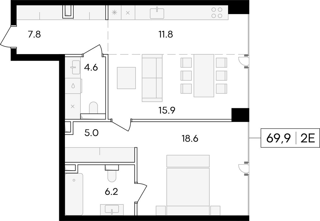 1-BD Apartment Sale, 70.2 sq. m. at Life Time, Sergeya Makeyeva Street, вл11/9с1-10, Moscow, Russia #1