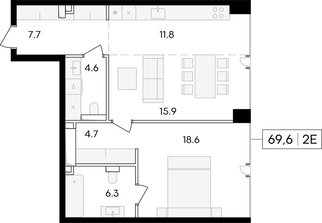 1-BD Apartment Sale, 69.6 sq. m. at Life Time, Sergeya Makeyeva Street, вл11/9с1-10, Moscow, Russia #1