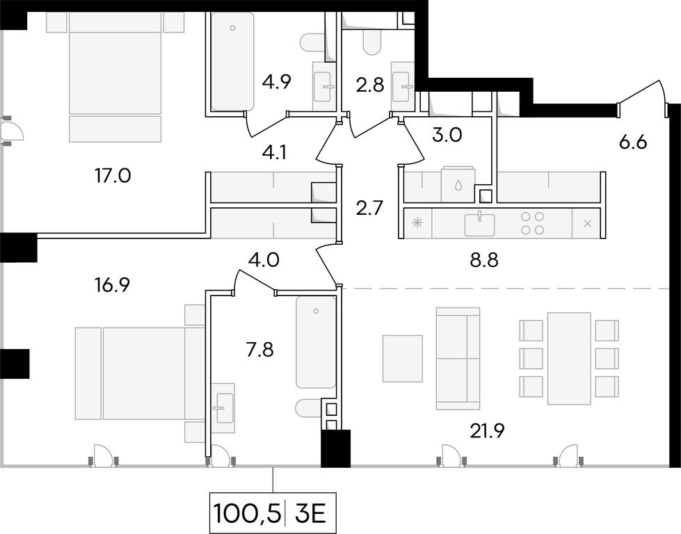 1-BD Apartment Sale, 100.5 sq. m. at Life Time, Sergeya Makeyeva Street, вл11/9с1-10, Moscow, Russia #1