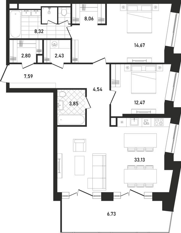 2-BD Apartment Sale, 104.49平方米 at Republic, Presnensky Val Street, 27с1, Moscow, Russia #1