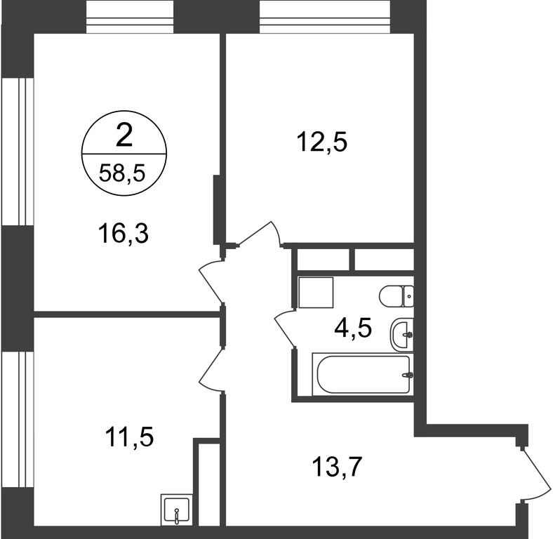 2-BD Apartment Sale, 58.5 sq. m. at Pervyi Moskovskiy, ulitsa Bianki, 1, Moskovskiy, Moscow, Russia #1