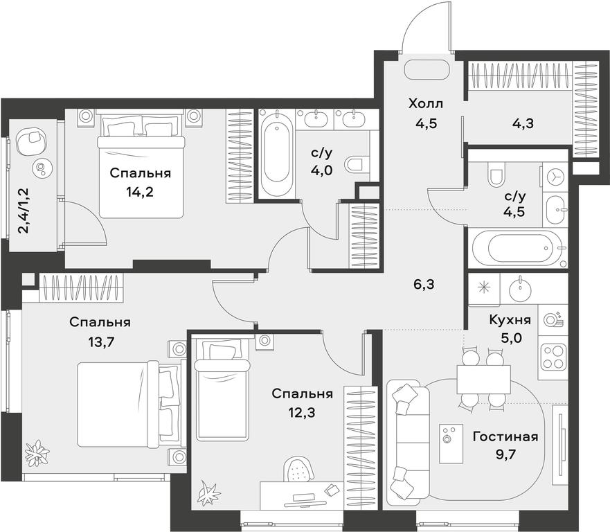 2-BD Apartment Sale, 79.7 sq. m. at Alia, Lyotnaya Street, 95Бк2, Moscow, Russia #1 2-BD Apartment Sale, 79.7 sq. m. at Alia, Lyotnaya Street, 95Бк2, Moscow, Russia #1