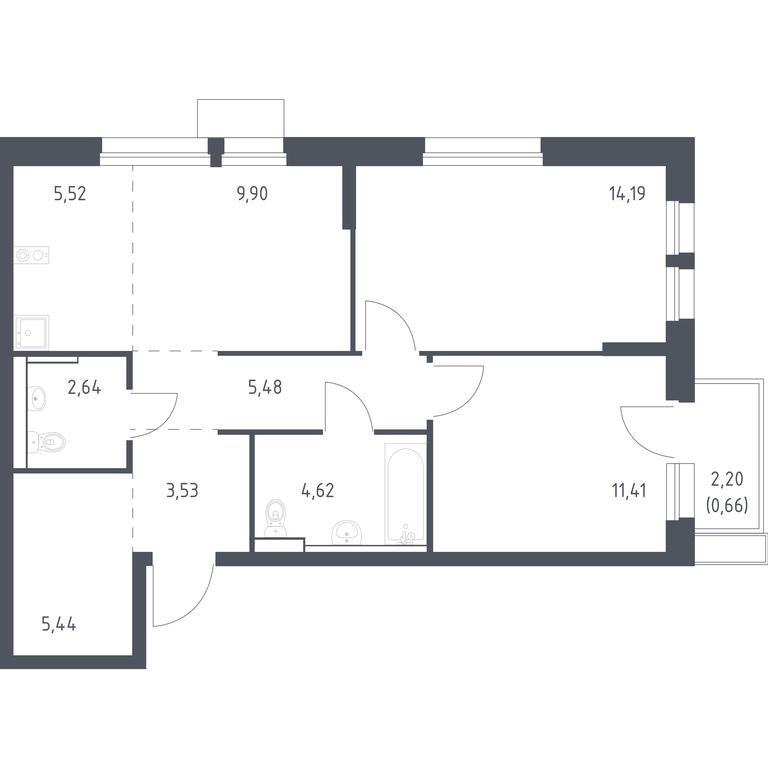 1-BD Apartment Sale, 62.6 sq. m. at Kvartal Aviatorov, ulitsa Koldunova, Aviatorov Microdistrict, Balashikha, Moscow Region, Russia #1