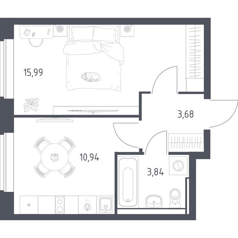 Apartment Sale, 34.45 sq. m. at Novoe Vidnoe, Kalinovka Village, Leninskiy City District, Moscow Region, Russia #1