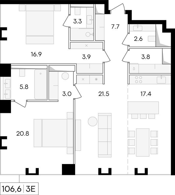 2-BD Apartment Sale, 110.2 sq. m. at Life Time, Sergeya Makeyeva Street, вл11/9с1-10, Moscow, Russia #1 2-BD Apartment Sale, 110.2 sq. m. at Life Time, Sergeya Makeyeva Street, вл11/9с1-10, Moscow, Russia #1