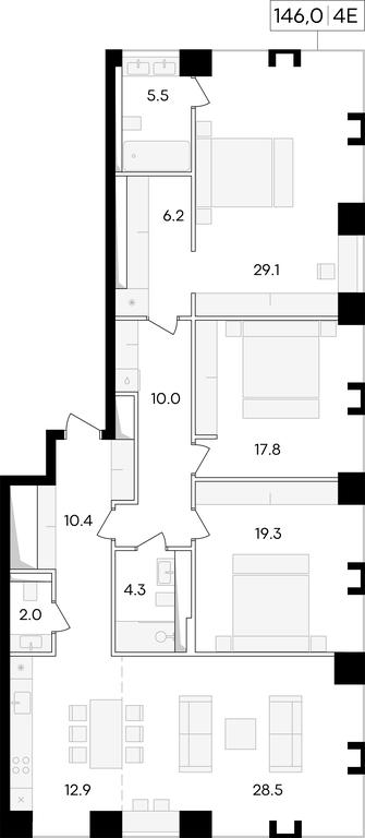 4-BD Apartment Sale, 151.6 sq. m. at Life Time, Sergeya Makeyeva Street, вл11/9с1-10, Moscow, Russia #1
