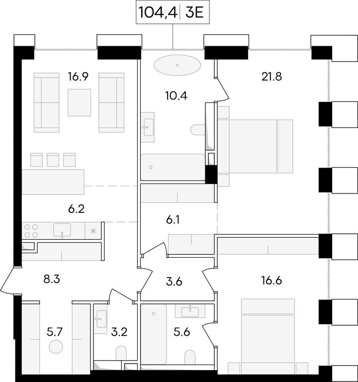 1-BD Apartment Sale, 106.4 sq. m. at Life Time, Sergeya Makeyeva Street, вл11/9с1-10, Moscow, Russia #1 1-BD Apartment Sale, 106.4 sq. m. at Life Time, Sergeya Makeyeva Street, вл11/9с1-10, Moscow, Russia #1