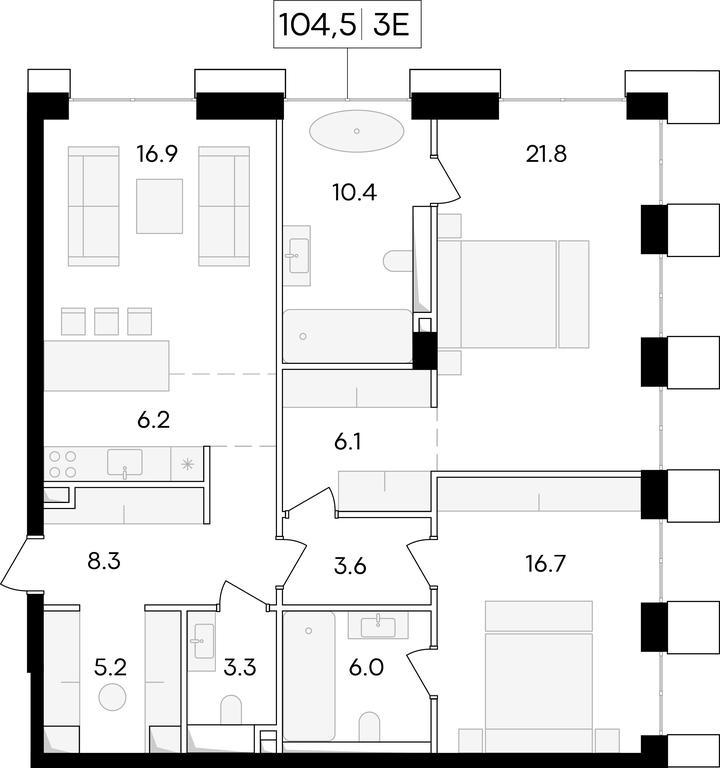 1-BD Apartment Sale, 106.2 sq. m. at Life Time, Sergeya Makeyeva Street, вл11/9с1-10, Moscow, Russia #1 1-BD Apartment Sale, 106.2 sq. m. at Life Time, Sergeya Makeyeva Street, вл11/9с1-10, Moscow, Russia #1