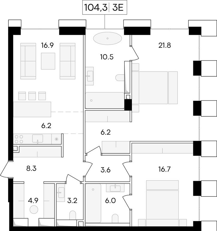 1-BD Apartment Sale, 106.6 sq. m. at Life Time, Sergeya Makeyeva Street, вл11/9с1-10, Moscow, Russia #1 1-BD Apartment Sale, 106.6 sq. m. at Life Time, Sergeya Makeyeva Street, вл11/9с1-10, Moscow, Russia #1