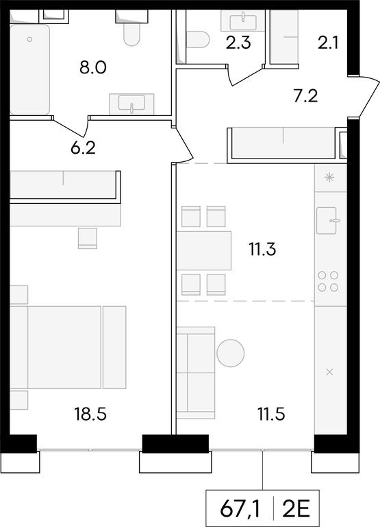 1-BD Apartment Sale, 67.1 sq. m. at Life Time, Sergeya Makeyeva Street, вл11/9с1-10, Moscow, Russia #1 1-BD Apartment Sale, 67.1 sq. m. at Life Time, Sergeya Makeyeva Street, вл11/9с1-10, Moscow, Russia #1