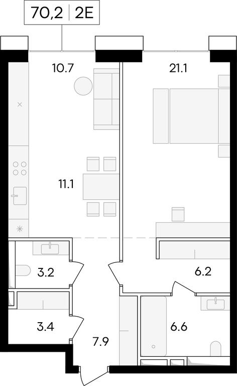 1-BD Apartment Sale, 70.7 sq. m. at Life Time, Sergeya Makeyeva Street, вл11/9с1-10, Moscow, Russia #1