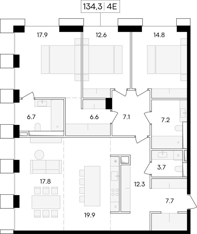 4-BD Apartment Sale, 135.4 sq. m. at Life Time, Sergeya Makeyeva Street, вл11/9с1-10, Moscow, Russia #1 4-BD Apartment Sale, 135.4 sq. m. at Life Time, Sergeya Makeyeva Street, вл11/9с1-10, Moscow, Russia #1