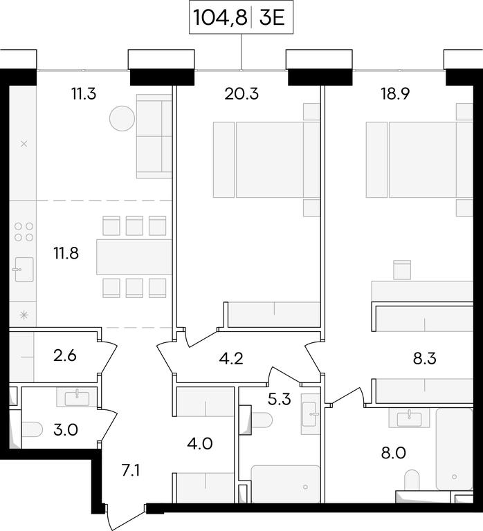 1-BD Apartment Sale, 105.6 sq. m. at Life Time, Sergeya Makeyeva Street, вл11/9с1-10, Moscow, Russia #1