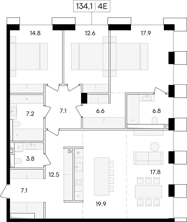 2-BD Apartment Sale, 135.4 sq. m. at Life Time, Sergeya Makeyeva Street, вл11/9с1-10, Moscow, Russia #1