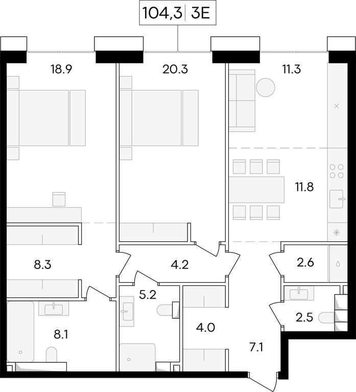 1-BD Apartment Sale, 105.3 sq. m. at Life Time, Sergeya Makeyeva Street, вл11/9с1-10, Moscow, Russia #1