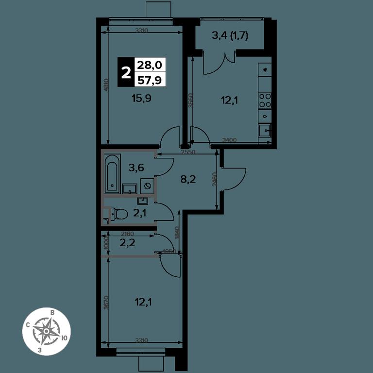 2-BD Apartment Sale, 57.9 sq. m. at Pervy Donskoj, zhiloy mikrorayon Sapronovo, derevnya Sapronovo, Leninskiy City District, Moscow Region, Russia #2 2-BD Apartment Sale, 57.9 sq. m. at Pervy Donskoj, zhiloy mikrorayon Sapronovo, derevnya Sapronovo, Leninskiy City District, Moscow Region, Russia #2
