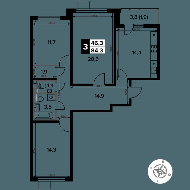 3-BD Apartment Sale, 84.3平方米 at Pervy Donskoj, zhiloy mikrorayon Sapronovo, derevnya Sapronovo, Leninskiy City District, Moscow Region, Russia #2 3-BD Apartment Sale, 84.3平方米 at Pervy Donskoj, zhiloy mikrorayon Sapronovo, derevnya Sapronovo, Leninskiy City District, Moscow Region, Russia #2