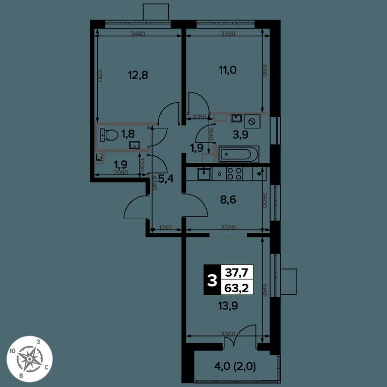 3-BD Apartment Sale, 63.2平方米 at Pervy Donskoj, zhiloy mikrorayon Sapronovo, derevnya Sapronovo, Leninskiy City District, Moscow Region, Russia #2 3-BD Apartment Sale, 63.2平方米 at Pervy Donskoj, zhiloy mikrorayon Sapronovo, derevnya Sapronovo, Leninskiy City District, Moscow Region, Russia #2