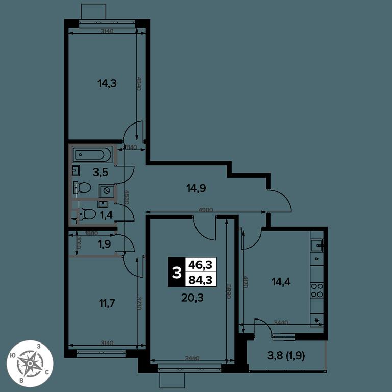 3-BD Apartment Sale, 84.3平方米 at Pervy Donskoj, zhiloy mikrorayon Sapronovo, derevnya Sapronovo, Leninskiy City District, Moscow Region, Russia #2 3-BD Apartment Sale, 84.3平方米 at Pervy Donskoj, zhiloy mikrorayon Sapronovo, derevnya Sapronovo, Leninskiy City District, Moscow Region, Russia #2