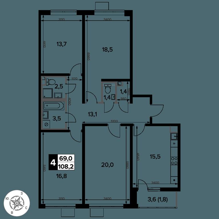 4-BD Apartment Sale, 108.2平方米 at Pervy Donskoj, zhiloy mikrorayon Sapronovo, derevnya Sapronovo, Leninskiy City District, Moscow Region, Russia #2 4-BD Apartment Sale, 108.2平方米 at Pervy Donskoj, zhiloy mikrorayon Sapronovo, derevnya Sapronovo, Leninskiy City District, Moscow Region, Russia #2