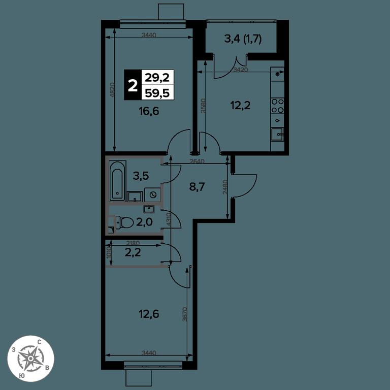 2-BD Apartment Sale, 59.5 sq. m. at Pervy Donskoj, zhiloy mikrorayon Sapronovo, derevnya Sapronovo, Leninskiy City District, Moscow Region, Russia #2