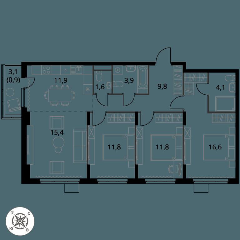 4-BD Apartment Sale, 87.5 sq. m. at Pervy Donskoj, zhiloy mikrorayon Sapronovo, derevnya Sapronovo, Leninskiy City District, Moscow Region, Russia #1